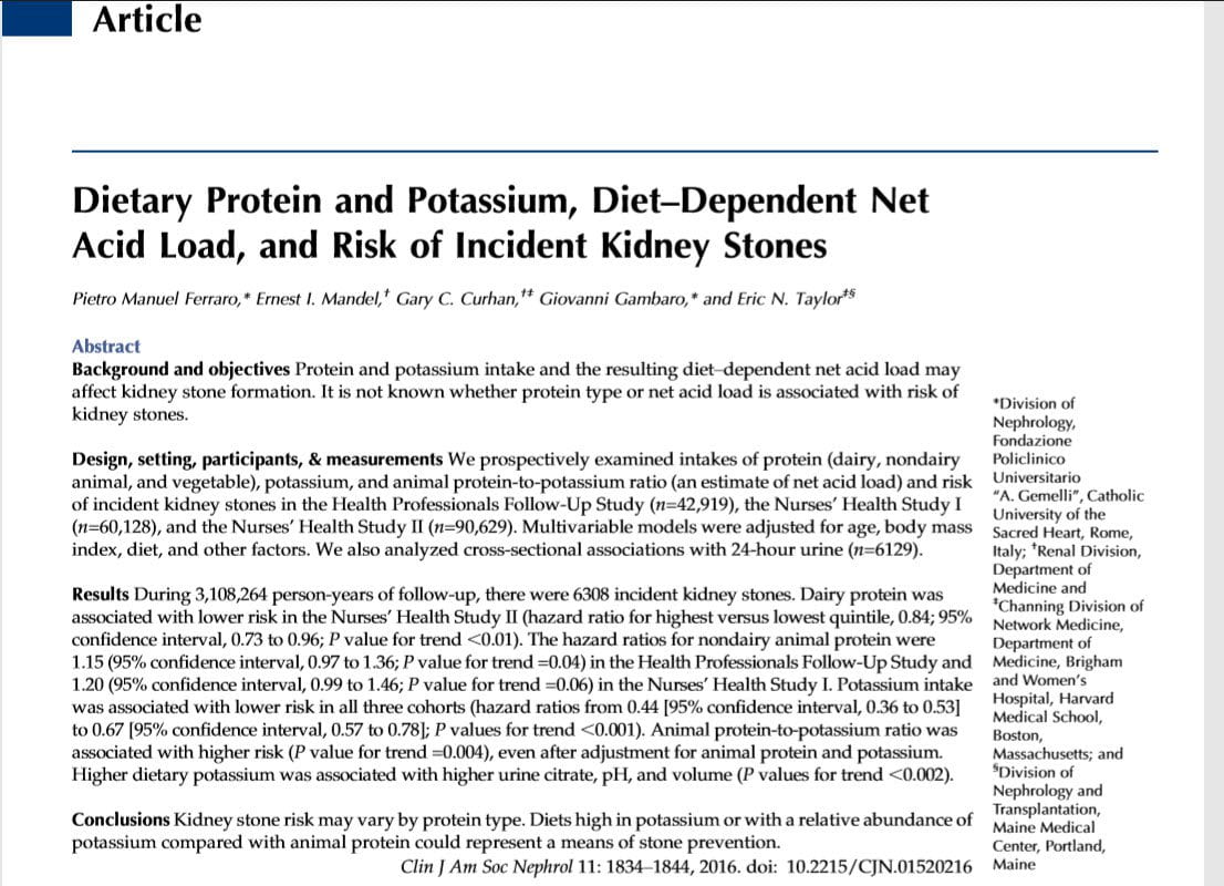 DIET PROTEIN AND POTASSIUM AND KIDNEY STONE RISK
